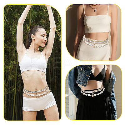 6Pcs 6 Styles Summer Beach Glass Seed Beads and Natural Cowrie Shell Beaded Waist Belly Chains Sets for Women AJEW-WH20019-89-1