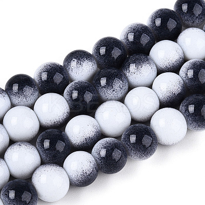 Two Tone Opaque Baking Paint Glass Beads Strands DGLA-Q027-8mm-04-1