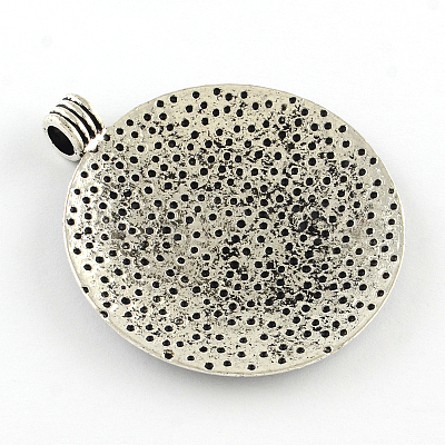 Tibetan Style Flat Round with Flower Alloy Big Pendants TIBEP-Q056-15R-NR-1