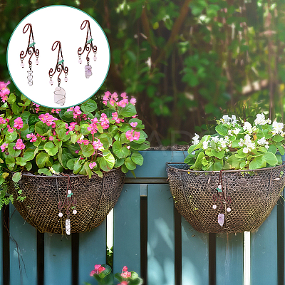 3Pcs Nuggets Natural Green Aventurine & Amethyst & Rose Quartz & Quartz Crystal Flowerpot Decoration HJEW-OC00089-1