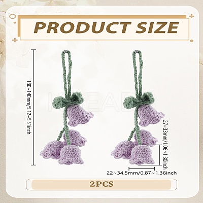 2Pcs Lily of the Valley Kintting Cotton Wool Pendant Decorations HJEW-LP0002-93A-1