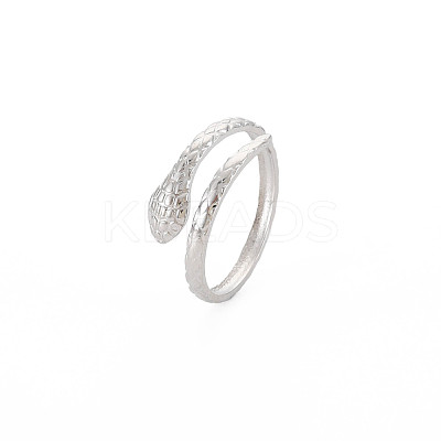 Non-Tarnish 304 Stainless Steel Snake Open Cuff Ring for Women RJEW-S405-179P-1