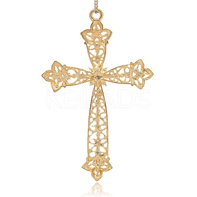 Shining Golden Plated Alloy Rhinestone Cross Big Pendants Necklace Charms RB-J206-21G-1