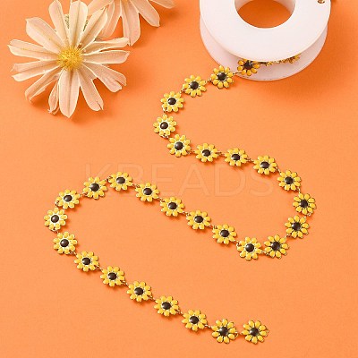 304 Stainless Steel Daisy Flower Link Chains with Enamel AJEW-CJ0001-22A-1
