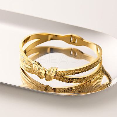 Butterfly Anti-Tarnish 304 Stainless Steel Hinged Bangles for Women FS-WGE693D-01-1