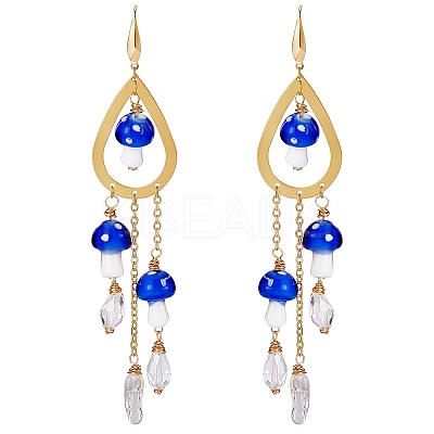 Natural Quartz Crystal Teardrop & Lampwork Mushroom Chandelier Earrings EJEW-SW00018-01-1