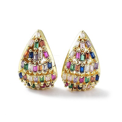 Rack Plating Brass Cubic Zirconia Teardrop Stud Earrings EJEW-F329-02G-1