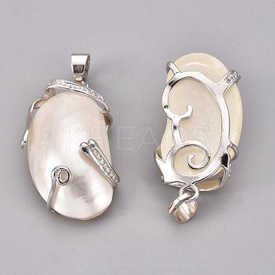 Natural White Shell Mother of Pearl Shell Pendants SSHEL-E550-01-1