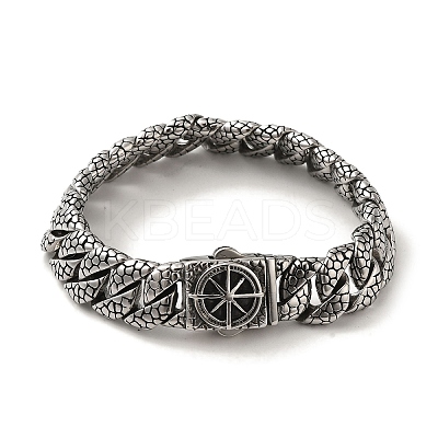 304 Stainless Steel Compass Cuban Link Chain Bracelets for Women Men BJEW-Q341-05A-AS-1