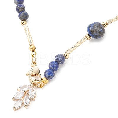 Natural Lapis Lazuli Round and Nuggets Lariat Necklaces NJEW-JN05727-1