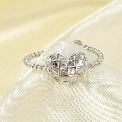 Heart 304 Stainless Steel Open Cuff Rings for Women RJEW-G338-07P-1