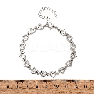 Brass Micro Pave Clear Cubic Zirconia Link Bracelets for Women BJEW-D342-02P-1