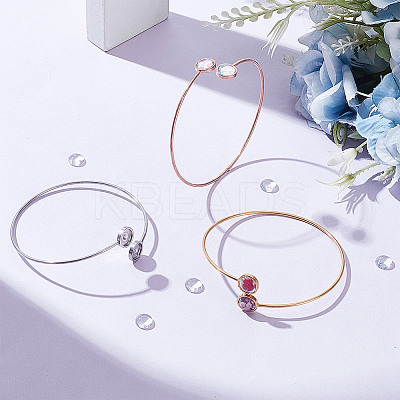 6Pcs 3 Colors 304 Stainless Steel Cuff Blank Bangle Bases with Round Tray STAS-UN0062-89-1