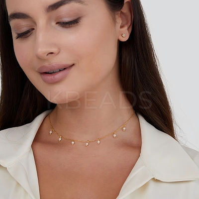 Elegant Round White Imitation Pearl Pendant Bib Necklaces FU4888-1
