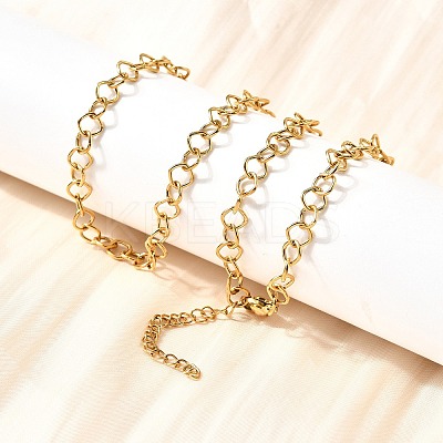 5MM 304 Stainless Steel Rhombus Link Chain Necklaces for Women Men NJEW-A054-02G-1