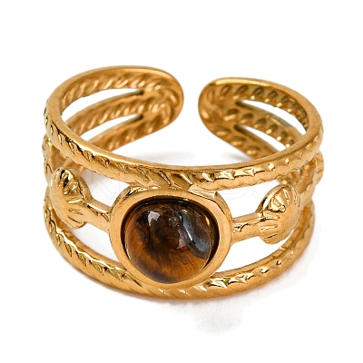 Round Natural Mixed Stone Finger Rings RJEW-Q822-15G-1
