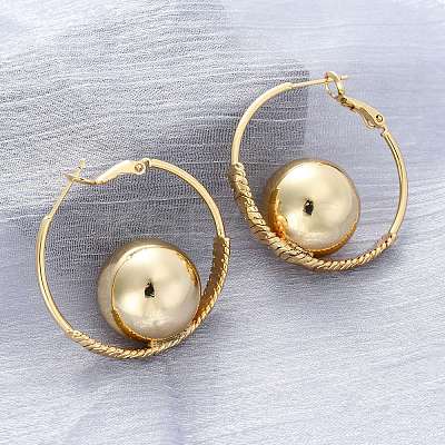 Round Brass Hoop Earrings EJEW-R025-05G-1