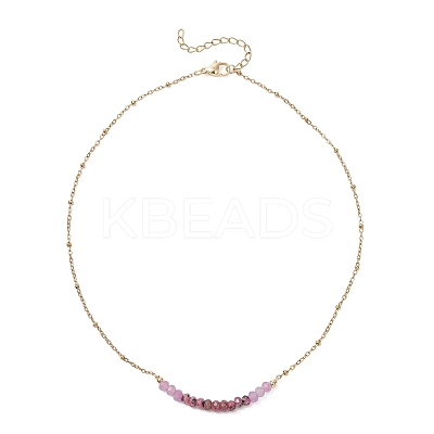 Dyed Natural Malaysia Jade Faceted Rondelle Beaded 304 Stainless Steel Satellite Chain Necklaces for Women NJEW-JN05783-02-1