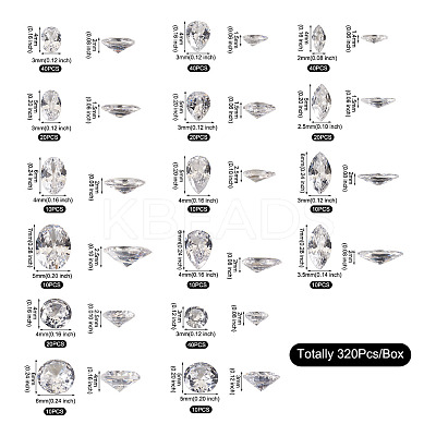 320Pcs 16 Style Cubic Zirconia Cabochons ZIRC-YS0001-03-1