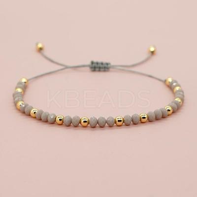 Glass & Brass Round Beads Braided Bead Bracelets RD6595-14-1