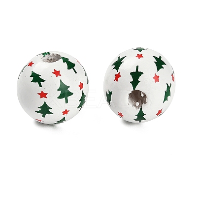 Christmas Printed Schima Wood European Beads WOOD-G024-02C-1