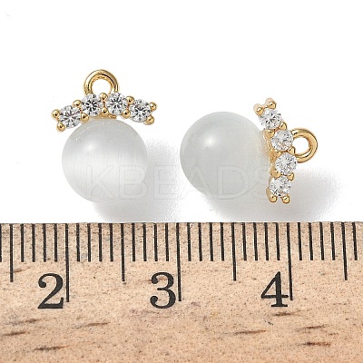 Brass Micro Pave Cubic Zirconia with Cat Eye Round Charms KK-Z136-10G-1
