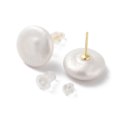 Flat Round Natural Pearl Stud Earrings for Women EJEW-E303-23G-1