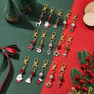 15Pcs 15 Style Christmas Alloy Enamel Pendant Decorations HJEW-JM02205-1