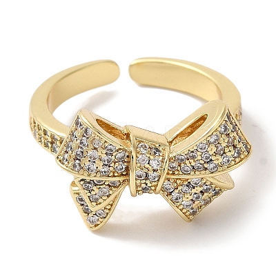 Bowknot Brass Micro Pave Clear Cubic Zirconia Open Cuff Rings for Women LS-RJEW-C098-13G-1