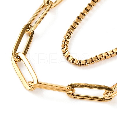 304 Stainless Steel Double Layer Round Box Chains & Paperclip Chain Necklaces for Women NJEW-G140-16B-G-1