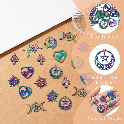 20Pcs 5 Styles 201 Stainless Steel Pendants STAS-YW0002-68-1