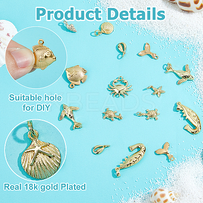 20Pcs 10 Styles Sea Animals Brass Pendants KK-HS0001-26-1