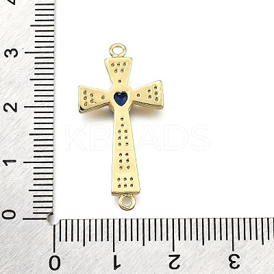 Brass Micro Pave Clear & Blue Cubic Zirconia Religion Heart Cross Connector Charms KK-Z100-22G-02-1
