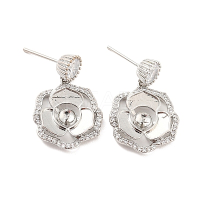 Flower Shape Brass Micro Pave Cubic Zirconia Dangle Stud Earring Findings EJEW-P237-02P-1