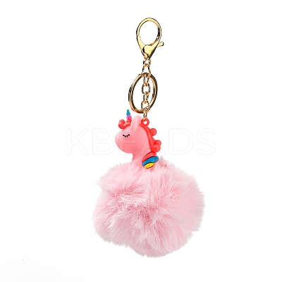 Cute Unicorn PVC & Imitate Rex Rabbit Fur Ball Keychain KEYC-C005-03A-1