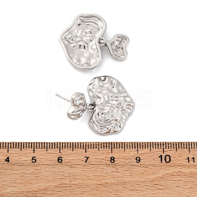 Hammered Heart Brass Dangle Stud Earrings EJEW-R025-23P-1