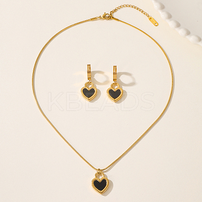 201 Stainless Steel Shell Heart Stud Earrings & Pendant Necklaces Sets for Women GN7262-1