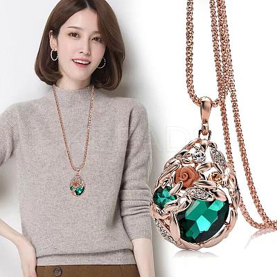 Flower Teardrop Alloy Rhinestone Pendant Necklaces for Women FS-WG2D28B-01-1