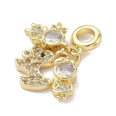 Brass Micro Pave Clear Cubic Zirconia European Dangle Charms LS-KK-K368-30G-1
