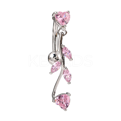 Branch Brass Cubic Zirconia Navel Rings AJEW-EE0001-03B-1