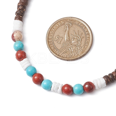 Summer Beach Natural Red Jasper & Synthetic Turquoise & White Shell & Coconut Beaded Necklaces NJEW-JN05011-1