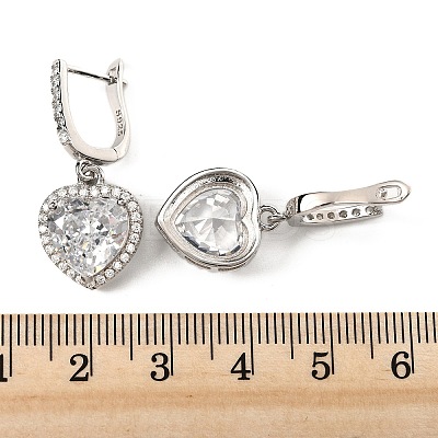 925 Sterling Silver Micro Pave Cubic Zirconia Dangle Hoop Earrings EJEW-F371-01C-01-1