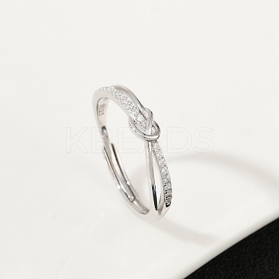 925 Sterling Silver Micro Pave Clear Cubic Zirconia Adjustable Finger Rings for Women RJEW-G351-01P-1