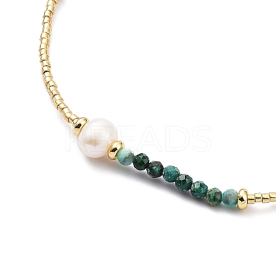 Adjustable Miyuki Seed & Pearl & Natural African Turquoise Beaded Necklaces NJEW-O127-01-1