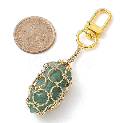 304 Stainless Steel Chain Pouch Natural Gemstone Pendant Decorations HJEW-JM01888-02-1