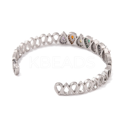 Brass Pave Colorful Cubic Zirconia Open Cuff Bangles for Women BJEW-S147-32P-B-1
