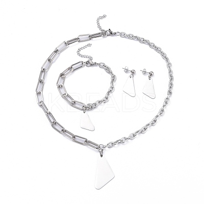 Non-Tarnish 304 Stainless Steel Paperclip Chains & Cable Chain Jewelry Sets SJEW-K153-10P-1