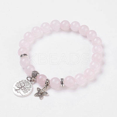 Natural Rose Quartz Stretch Bracelets BJEW-JB03772-04-1
