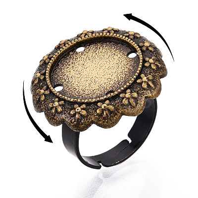 Adjustable Flower Alloy & Iron Bezel Cup Ring Base with Rotatable Tray MAK-T012-06B-1