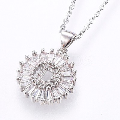 Brass Micro Pave Cubic Zirconia Initial Pendant Necklaces NJEW-H486-30P-D-1